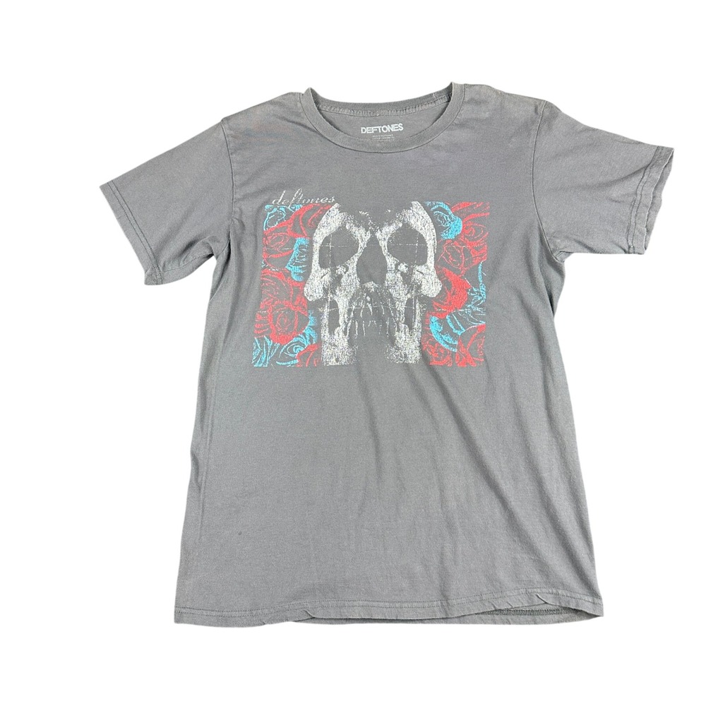 Deftones Skull and Roses Graphic T-Shirt Mens Large Charcoal Gray 2024 Band Tee